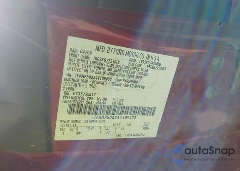 2004 Ford Thunderbird из США, поврежденный, VIN 1FAHP60A34Y109432